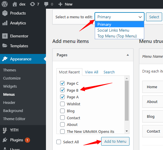 How to add a page to a menu in WordPress