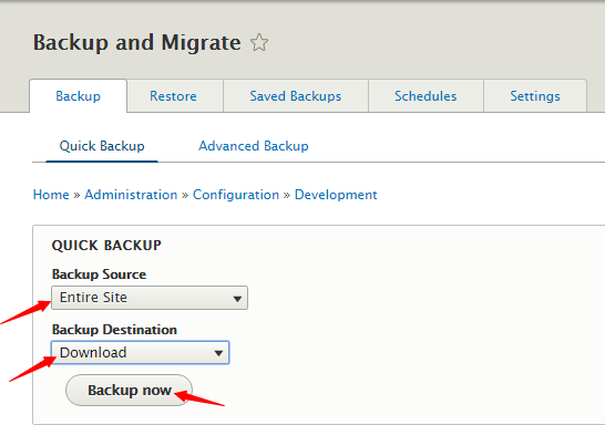Backing up entire Drupal Site