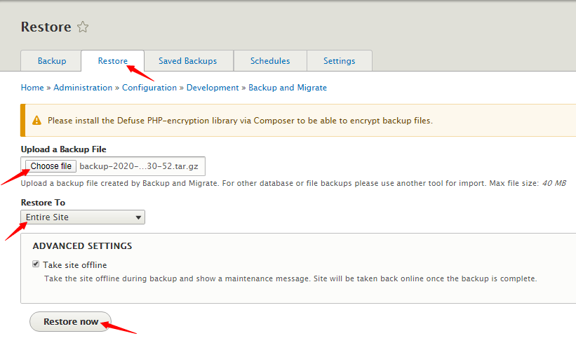 Restoring entire Drupal Site